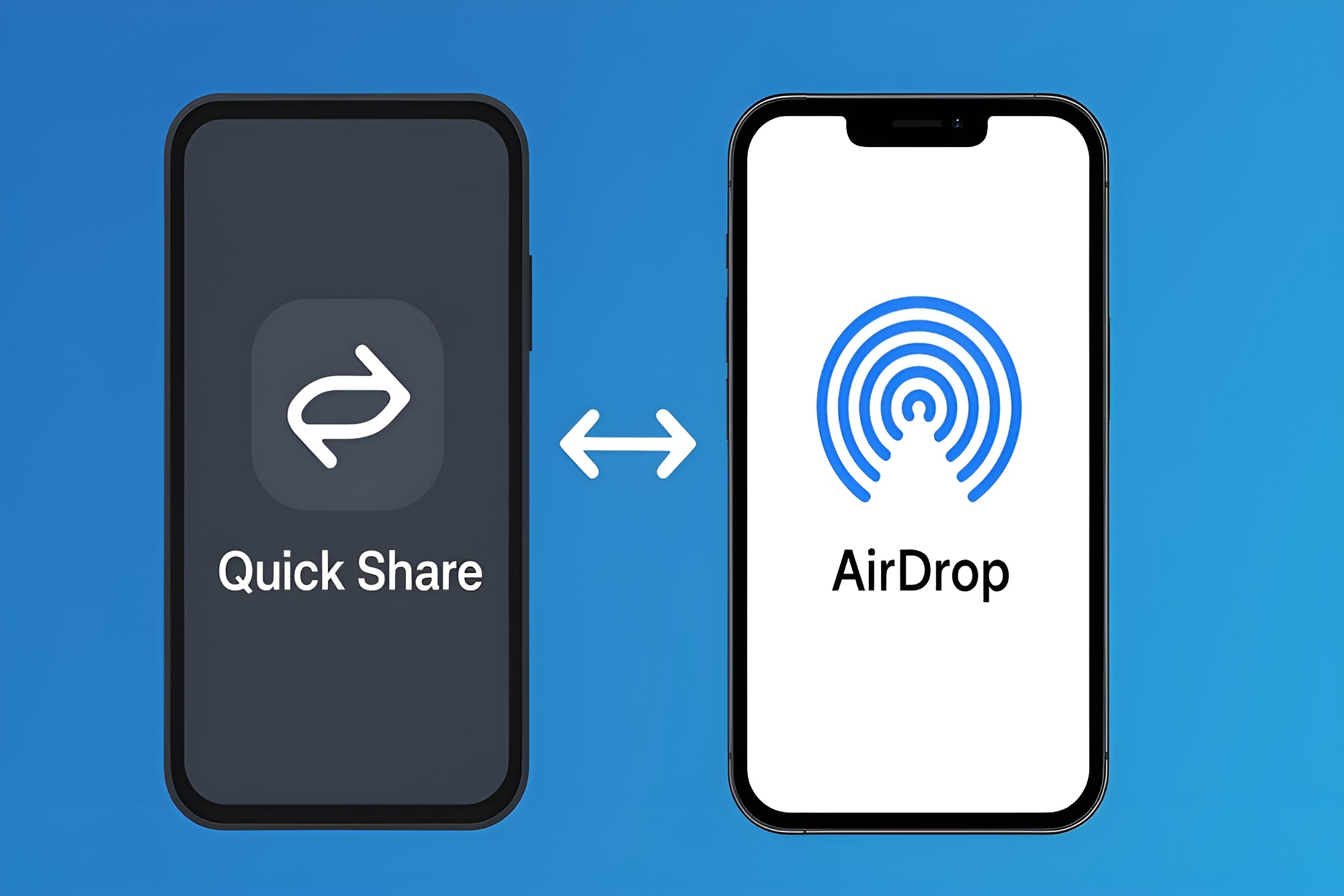 Imagine ilustrând compatibilitatea dintre Google Quick Share și Apple AirDrop pe un smartphone Android.