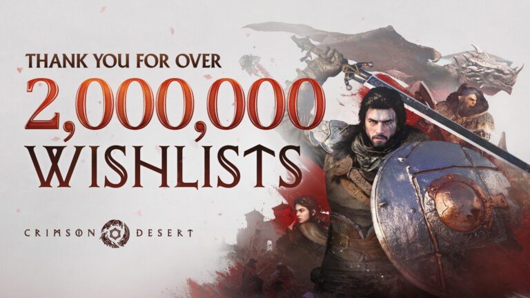 Imagine promoțională pentru jocul Crimson Desert, care a depășit 2 milioane de wishlists pe platformele de gaming.