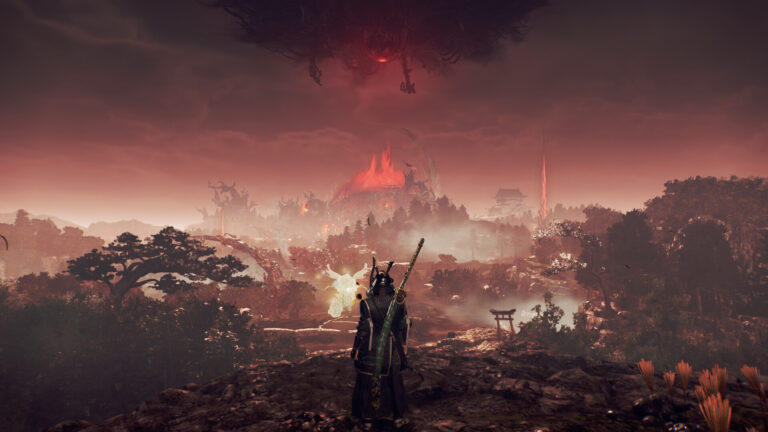 Imagine de titlu pentru jocul Nioh 3, prezentând un războinic înarmat cu o sabie, înconjurat de o atmosferă întunecată și elemente fantastice. Fundalul include peisaje dramatice și creaturi mitologice.