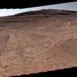 Peisaj arid și formațiuni geologice pe Marte, capturate de roverul Curiosity în zona Boxwork, unde au existat odinioară cursuri de apă.