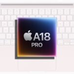 Concept MacBook Neo cu chipul Apple A18 Pro, evidențiind designul inovator pentru inteligența artificială și arhitectura avansată a procesorului.