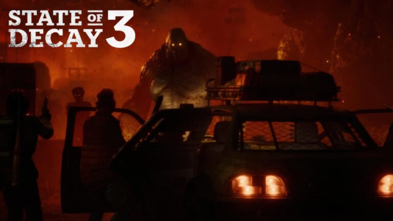 Imagine promoțională pentru State of Decay 3, prezentând personaje și o atmosferă post-apocaliptică, cu înscrieri deschise pentru testarea alpha în mai.
